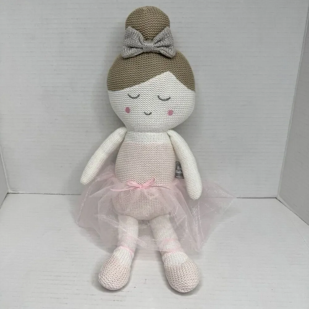 Living Textile 17" Emma Ballerina Knitted Plush Rattle Doll Toy Pink Tutu Skirt - Picture 1 of 6